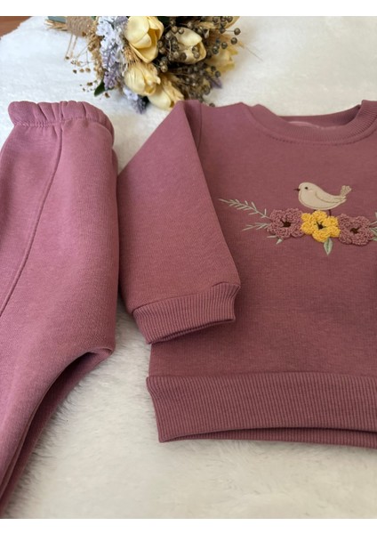 Tuembaby %100 Pamuk 3 Iplik Kuşlu Çiçekli Kız Bebek Alt-Üst Takım fırsatları