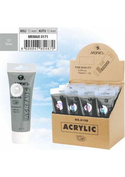 Maries Akrilik Boya 75 ml Silver (Gümüş) 815-121