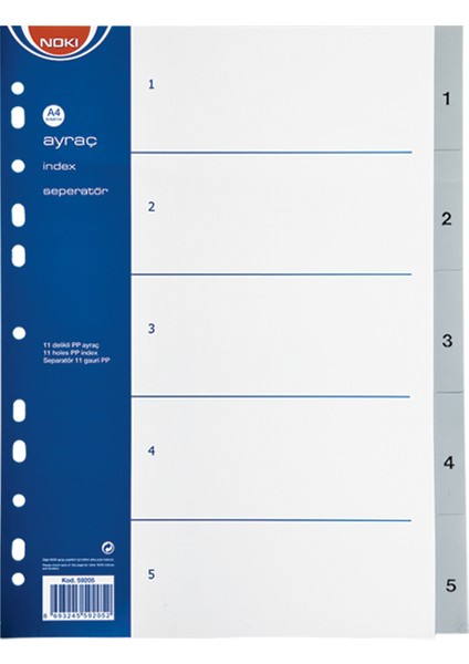 Noki Seperatör 1-5 Rakamlı Plastik A4 59205 (10 Adet)