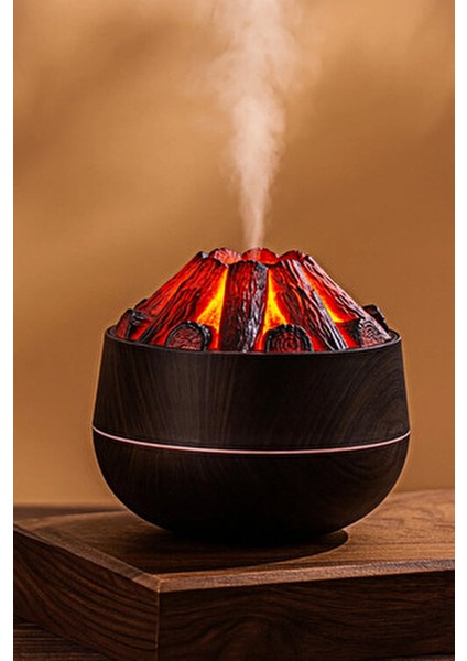 Ahşap Odun Ateşi Tasarımlı Hava Nemlendirici-Buhar Makinası-Aroma Difüzörü LED Işık 300ML modelleri