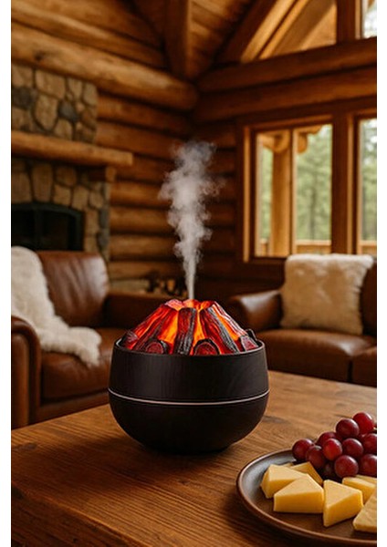 Ahşap Odun Ateşi Tasarımlı Hava Nemlendirici-Buhar Makinası-Aroma Difüzörü LED Işık 300ML fırsatları