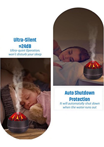 Ahşap Odun Ateşi Tasarımlı Hava Nemlendirici-Buhar Makinası-Aroma Difüzörü LED Işık 300ML indirimleri