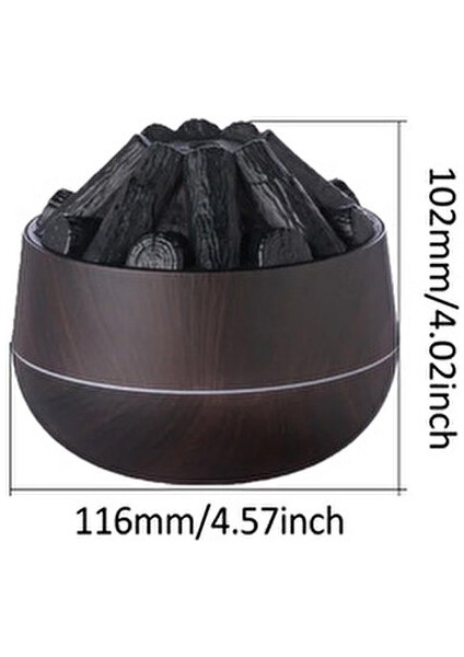 Ahşap Odun Ateşi Tasarımlı Hava Nemlendirici-Buhar Makinası-Aroma Difüzörü LED Işık 300ML