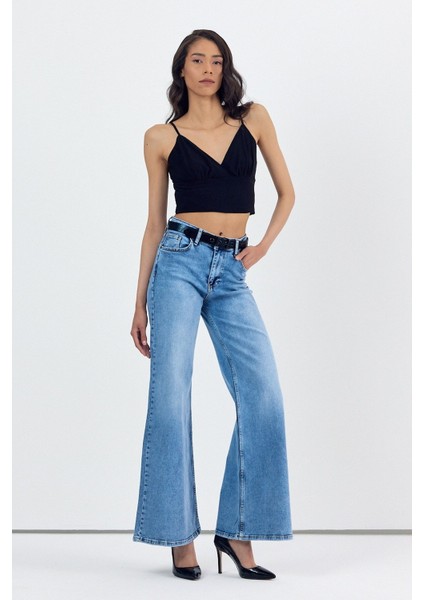 Geniş Paça Baggy Kadın Jean Pantolon - Mavi Mavi - 27 fiyatları