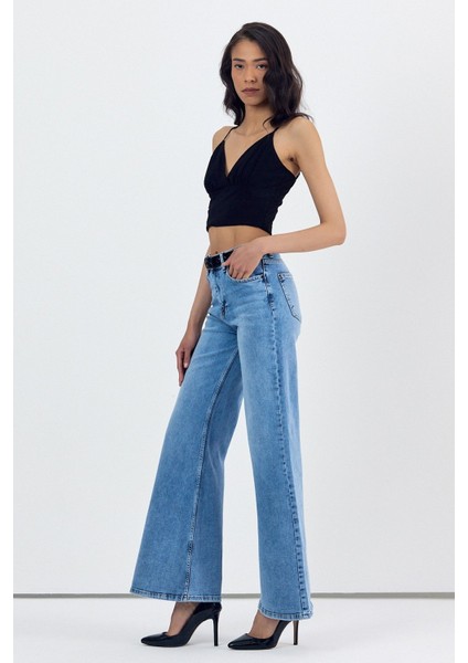 Geniş Paça Baggy Kadın Jean Pantolon - Mavi Mavi - 27 modelleri
