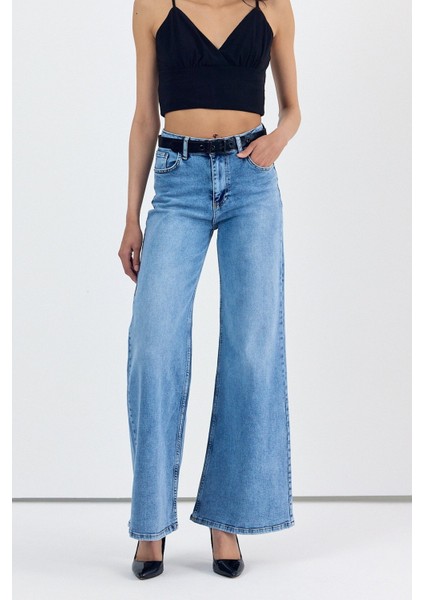 Geniş Paça Baggy Kadın Jean Pantolon - Mavi Mavi - 27