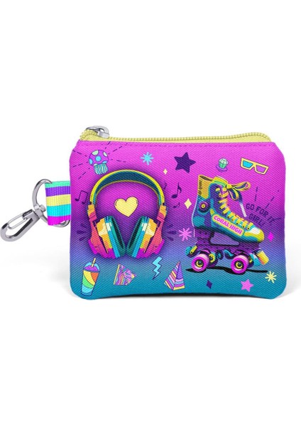 Kids Pembe Turkuaz Kulaklık Paten Desenli Bozuk Para Çantası 21883