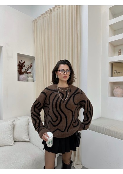 Kahverengi Desenli Peluş Kazak fiyatları