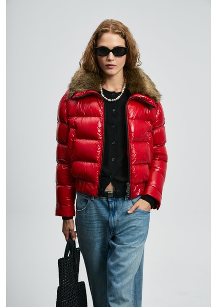 Kapitoneli Relaxed Tüylü Yaka Fit Mont Bayan Mont 122120041