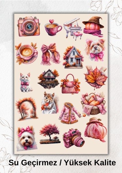 Pembe Sonbahar Temalı Sticker Ajanda Bullet Journal YRM0007