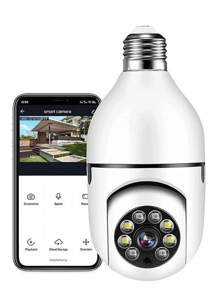 Wifi 360 Panoramik Ampul Kamera Gece Görüş Ses Akıllı Hareket Algılayıcı (4887)