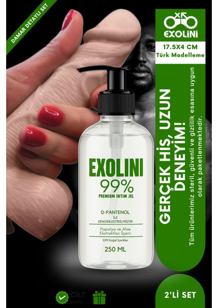 %99 Intim Jel 250 ml + 17.5×4 cm Damar Detaylı Gerçek His Model – Uzun Deneyim 2’li Set