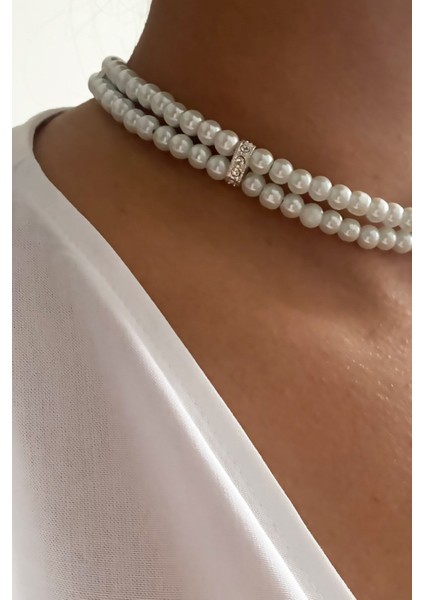 Çift Sıralı Zirkon Taş Detay Cam Inci Kolye fiyatları