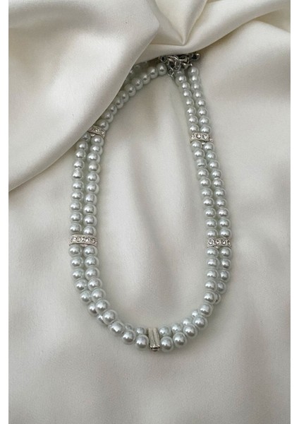 Çift Sıralı Zirkon Taş Detay Cam Inci Kolye indirimleri