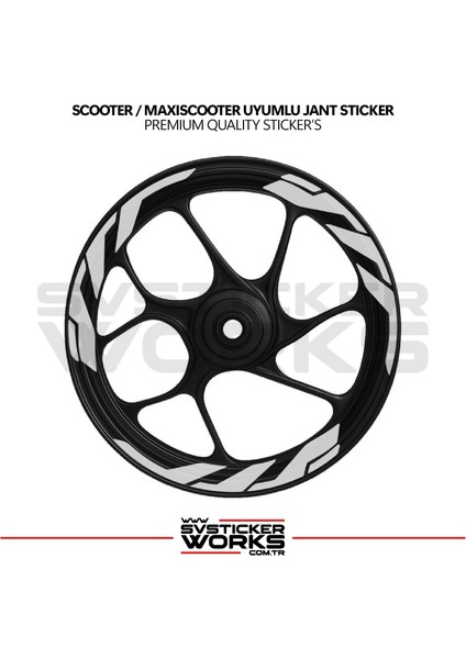 Scooter Maxiscooter Jant Sticker Jant Şeridi Kalın Dıştan Içe Beyaz