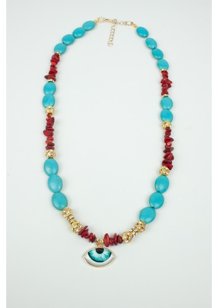 Göz Detay Turkuaz ve Mercan Doğaltaş Kolye fırsatları