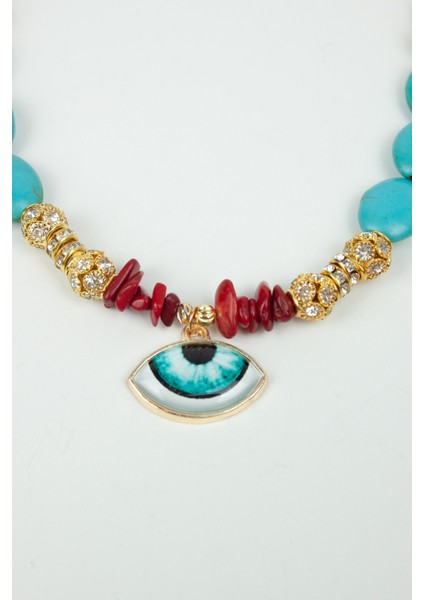 Göz Detay Turkuaz ve Mercan Doğaltaş Kolye indirimleri