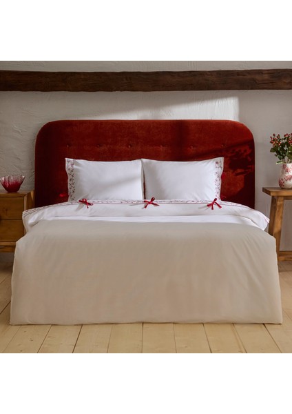 Calia %100 Pamuk Nakışlı Çift Kişilik Nevresim Takımı Beyaz