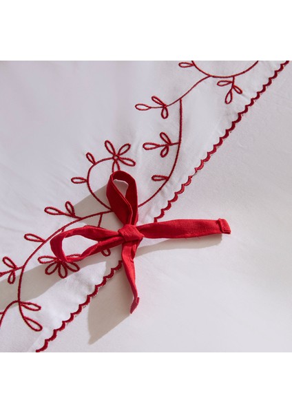 Calia %100 Pamuk Nakışlı Çift Kişilik Nevresim Takımı Beyaz