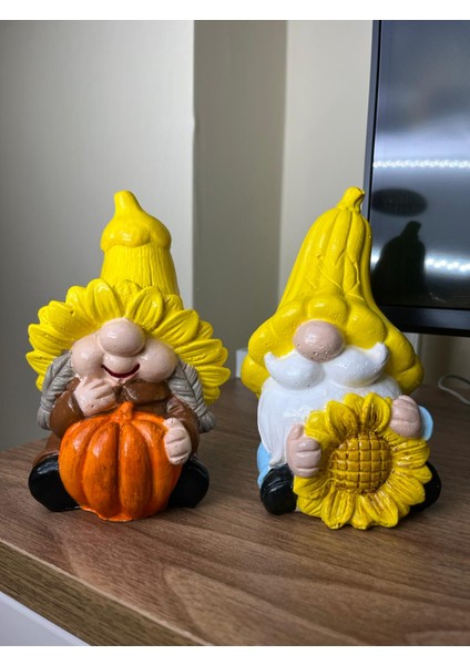 Balkabak - Ayçiçekli Cüce Gnome Biblo El Boyaması 2'li (16CM) fiyatları