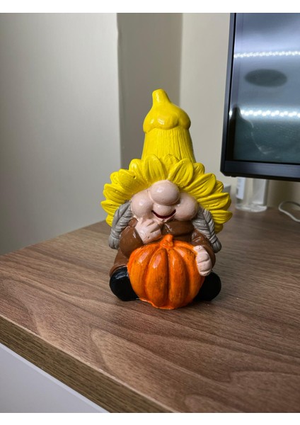 Balkabak - Ayçiçekli Cüce Gnome Biblo El Boyaması 2'li (16CM) fırsatları