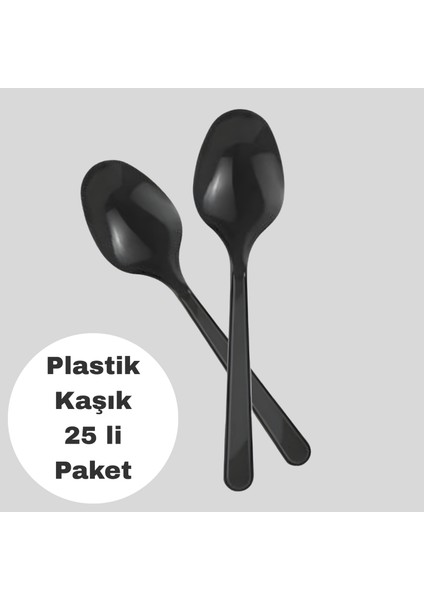 Siyah Renkli Plastik Kaşık 25 Li Paket
