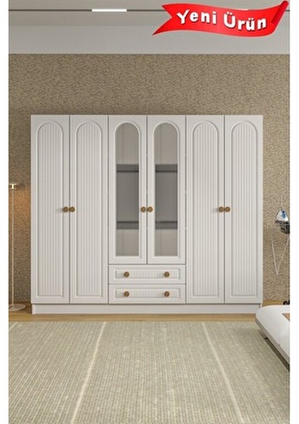 Bohem 6 Kapak 2 Çekmeceli Aynalı Gardırop Mdf Kapak
