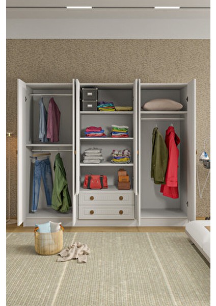 Bohem 6 Kapak 2 Çekmeceli Aynalı Gardırop Mdf Kapak fiyatları