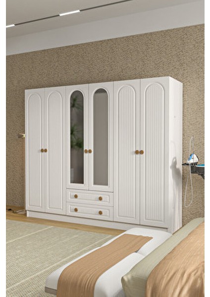 Bohem 6 Kapak 2 Çekmeceli Aynalı Gardırop Mdf Kapak modelleri