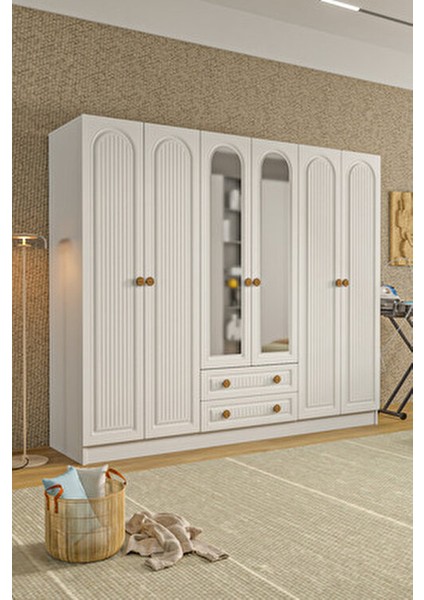 Bohem 6 Kapak 2 Çekmeceli Aynalı Gardırop Mdf Kapak fırsatları