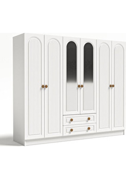 Bohem 6 Kapak 2 Çekmeceli Aynalı Gardırop Mdf Kapak indirimleri
