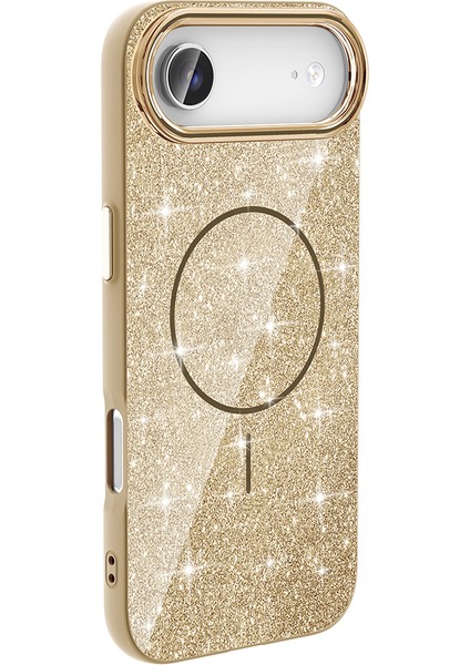 iPhone 17 Air Kılıf M-Safe Şarj Özellikli Parlayan Simli Zore Okso Kapak + Hayalet Ekran Koruyucu modelleri