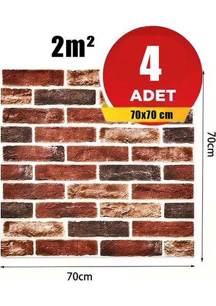 4 Adet, 70X70 cm 0,50M² Kırmızı 3D Kendinden Yapışkanlı Esnek Duvar Kağıdı Kaplama Paneli Köpük -5015