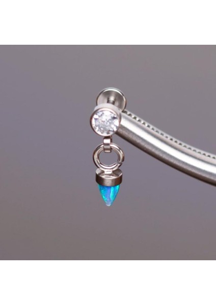 Yüksek Kalite G23 Titanium Titanyum / Mavi Opal Spayk 6mm x 1.2mm Labret Piercing