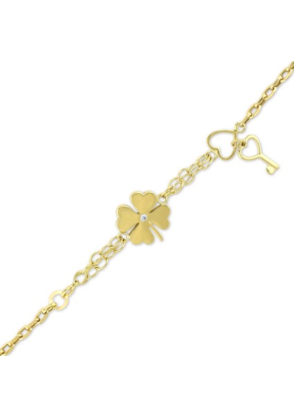 Altın Yonca Figürlü Bileklik - 14K fiyatları
