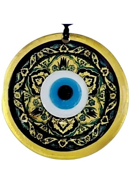 Lale Desenli Altın Rengi Nazar Boncuklu Füzyon Cam Duvar Dekoru