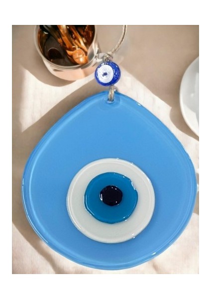 Mavi Nazar Boncuklu Açık Mavi Renk Nazar Boncuklu Damla Desen El Yapımı Duvar Süsü fırsatları