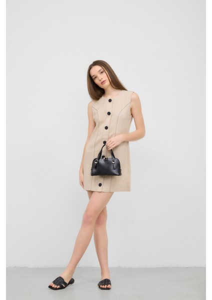 Suni Deri Mini El ve Çapraz Çanta Siyah