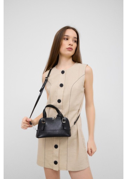 Suni Deri Mini El ve Çapraz Çanta Siyah fiyatları