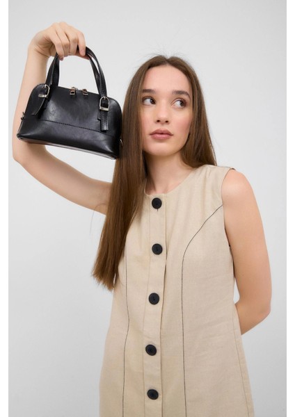 Suni Deri Mini El ve Çapraz Çanta Siyah modelleri