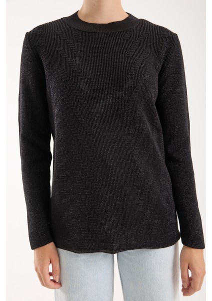 Kadın Siyah Selanik Örgü Bisiklet Yaka Simli Triko Kazak fırsatları