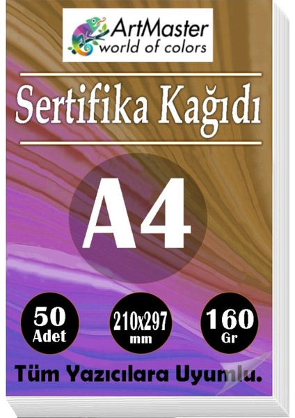 A4 Sertifika Kağıdı 50 Adet Gramajlı Fotokopi Kağıdı 160 gr Tüm Yazıcılara Uyumlu 21X29.7 cm Kalın Baskı Kağıdı Kalın
