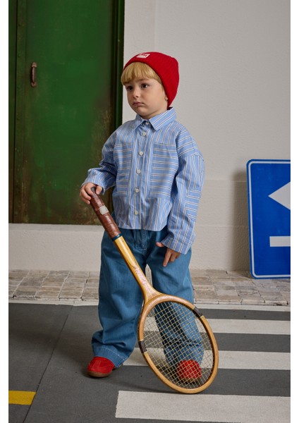 Çizgili Kanguru Cepli Gömlek Mavi fiyatları