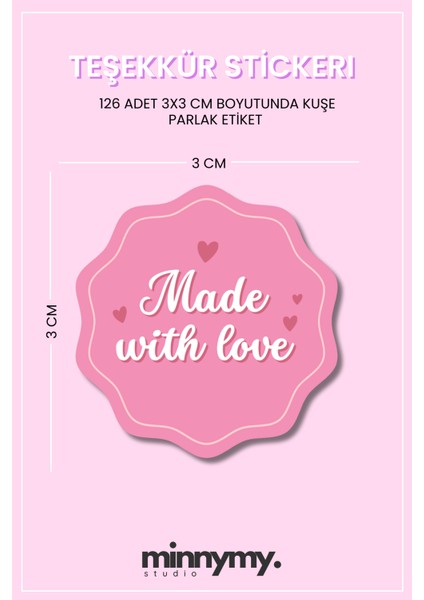 Teşekkür Sticker - 3x3 cm Paketleme ve Kargo Etiketi, 126 Adet