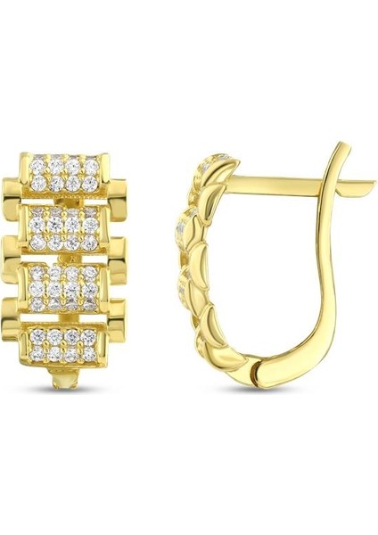 Taşlı Tasarım Altın Küpe - 14K