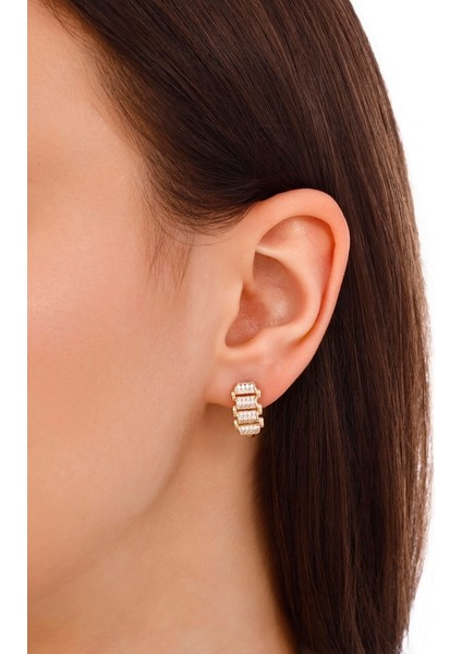 Taşlı Tasarım Altın Küpe - 14K modelleri