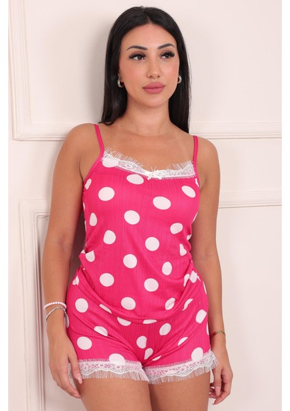 Kadın Puantiye Desenli Şortlu Pegasus Pijama Takım Fuşya
