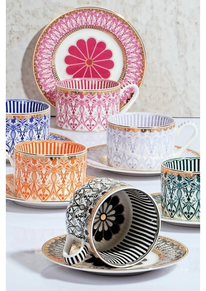 6'lı Altın Yaldızlı Lüx Bone China Çay Fincan 200 ml