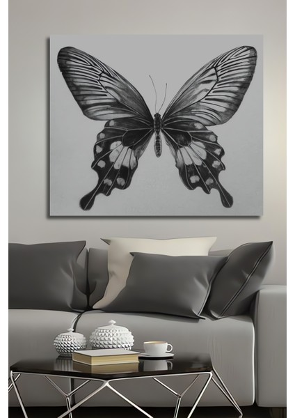 Kara Kalem Görünümlü Zarif Kelebek Ahşap Dekoratif Tablo Dikdörtgen Tablo