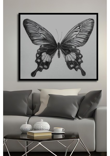 Kara Kalem Görünümlü Zarif Kelebek Ahşap Dekoratif Tablo Dikdörtgen Tablo fiyatları